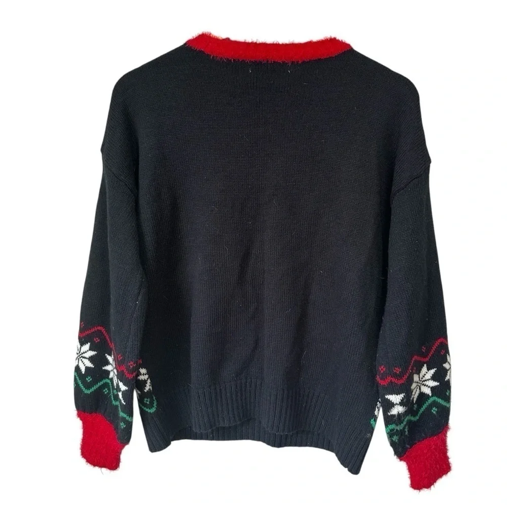 Festive Disco Ball Holiday Santa Reindeer Sweater, Oversized, Small